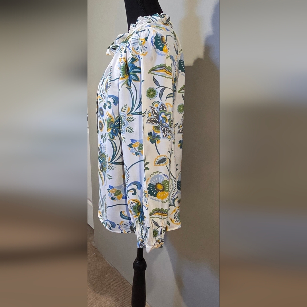 Talbots Cream Floral V-Neck Long-Sleeve Blouse Petite Large - Picture 4 of 7